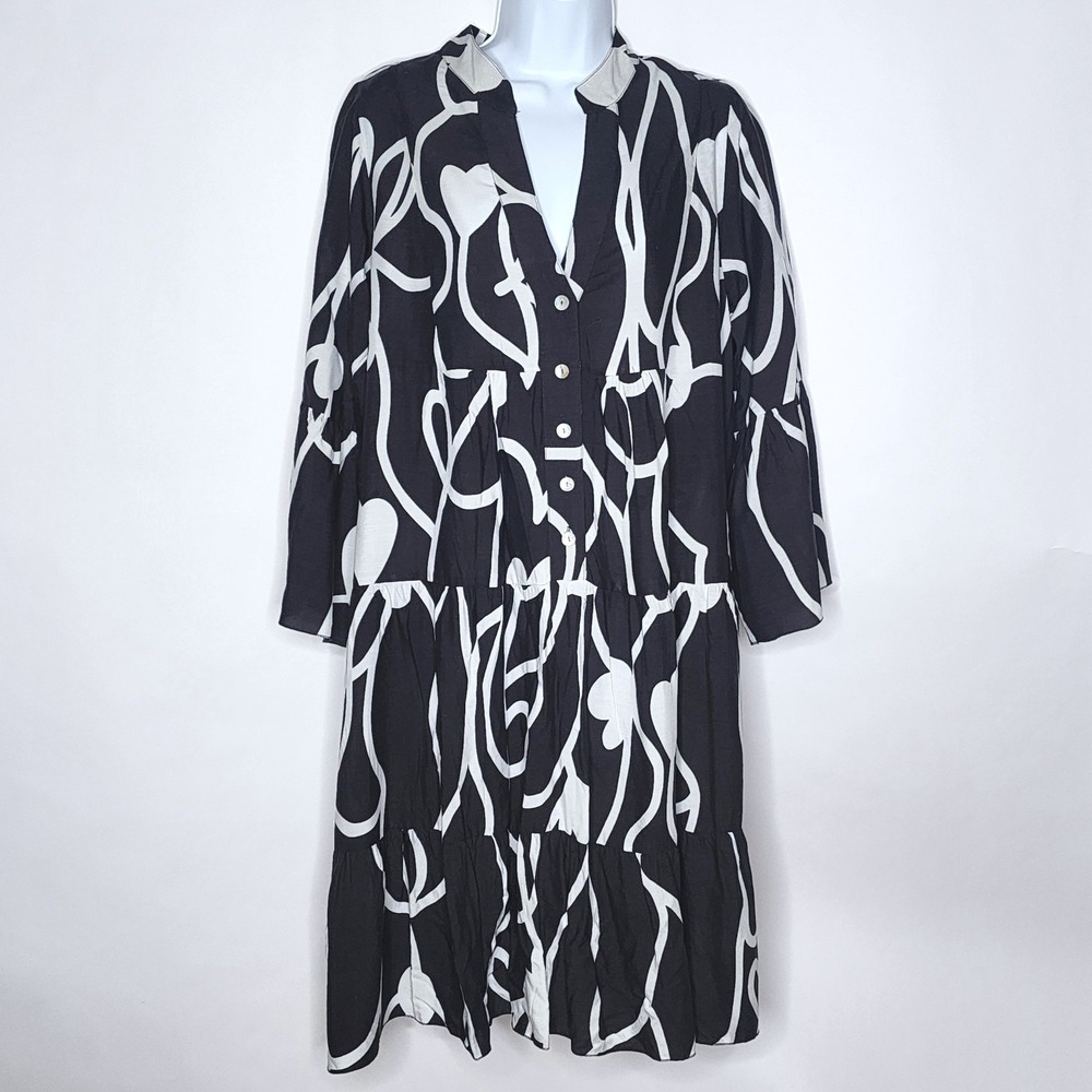 Yolly Italy Abstract Print Tiered Midi Dress Size S/M